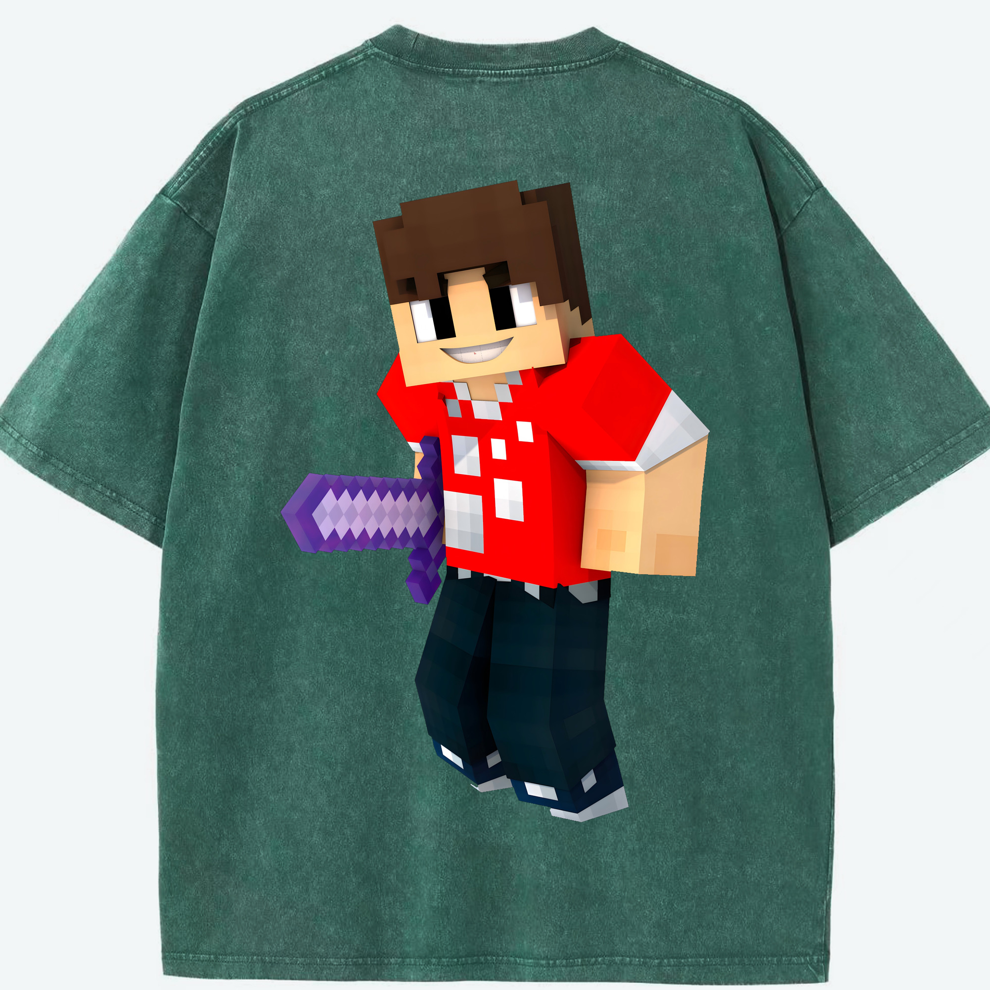 （画像用） マインクラフト ブロックの世界 Minecraft MC Block world 綿100% ヴィンテージ風 半袖Tシャツ（背面プリント）